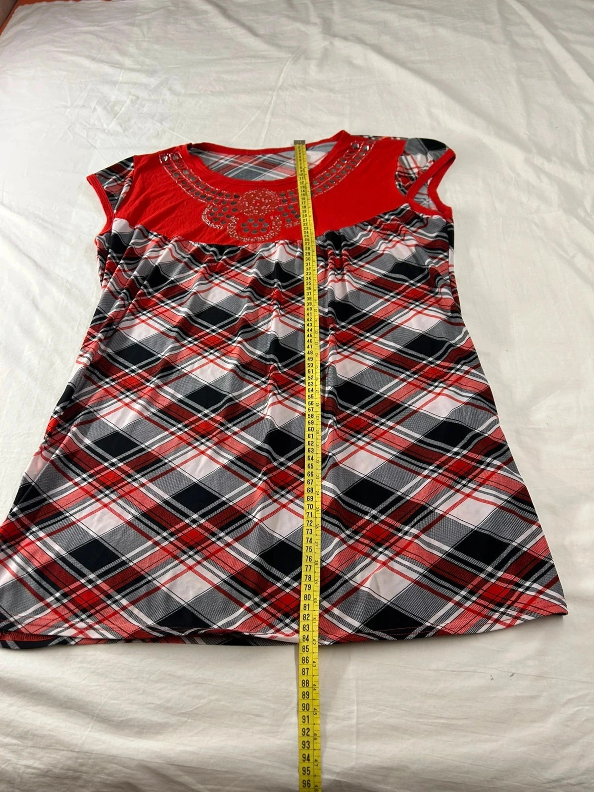 Vestido corto de verano a cuadros rojo vintage – photo 7